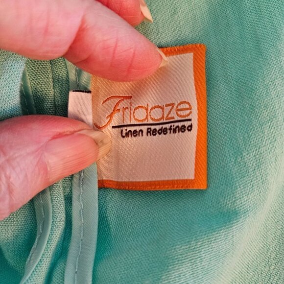 FRIDAZE Size Large Linen Wrinkle Resistant Redefined Tunic Turquoise Shirt - Picture 9 of 11